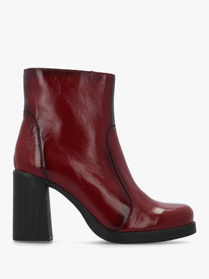 Siju Burgundy Patent Leather Block Heel Ankle Boots