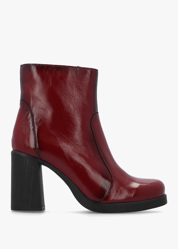 Siju Burgundy Patent Leather Block Heel Ankle Boots