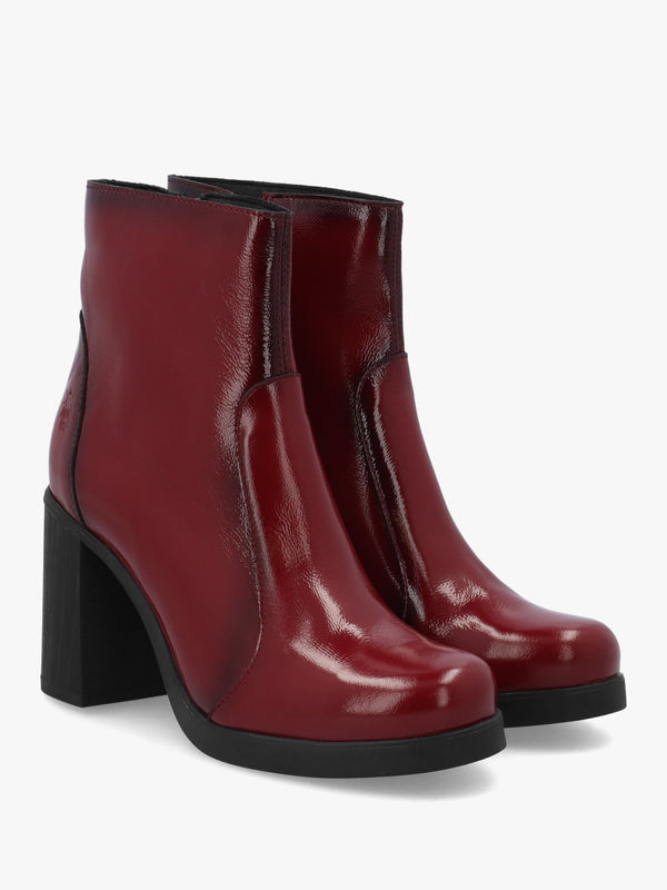 Siju Burgundy Patent Leather Block Heel Ankle Boots