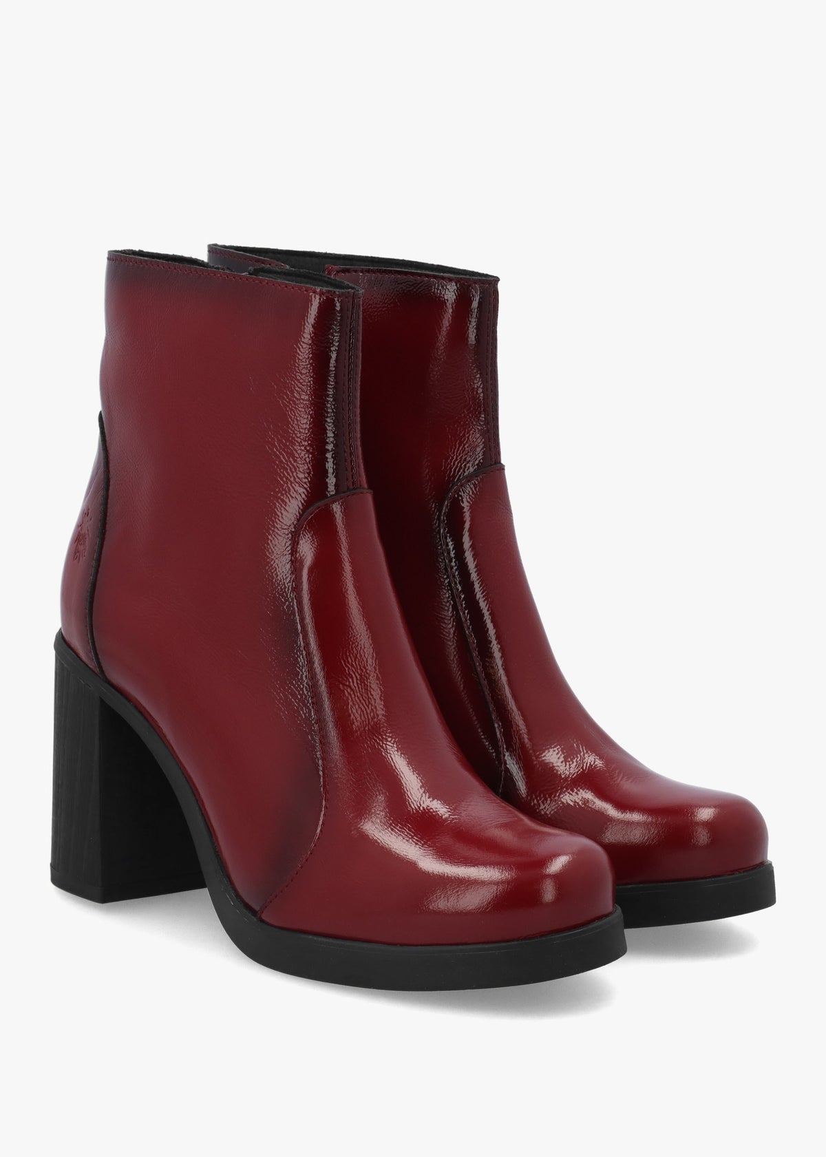 Siju Burgundy Patent Leather Block Heel Ankle Boots