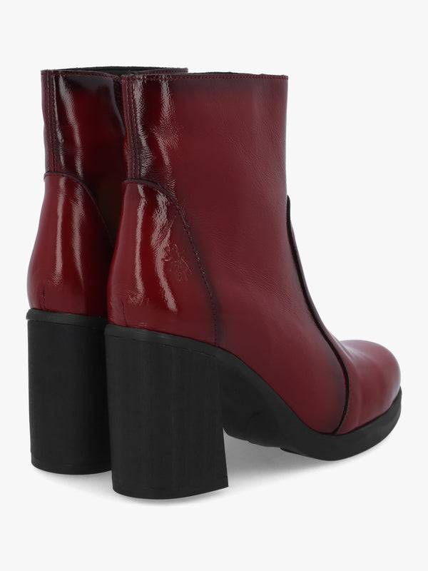 Siju Burgundy Patent Leather Block Heel Ankle Boots