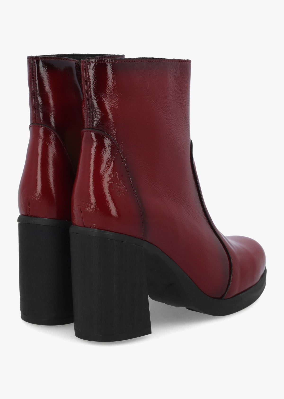 Siju Burgundy Patent Leather Block Heel Ankle Boots