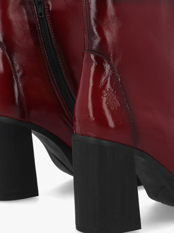 Siju Burgundy Patent Leather Block Heel Ankle Boots