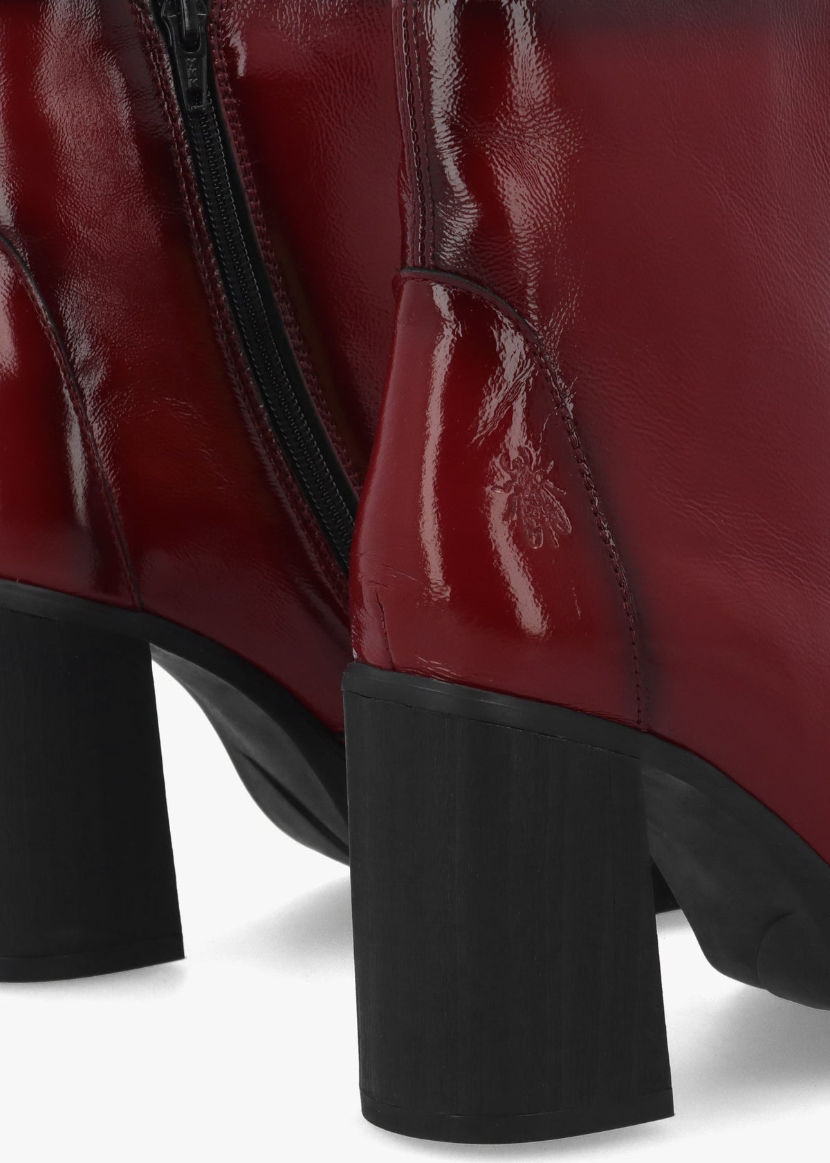 Siju Burgundy Patent Leather Block Heel Ankle Boots