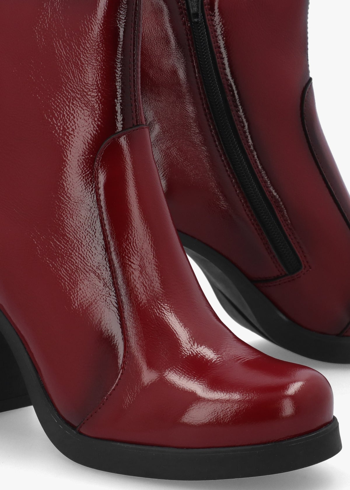 Siju Burgundy Patent Leather Block Heel Ankle Boots