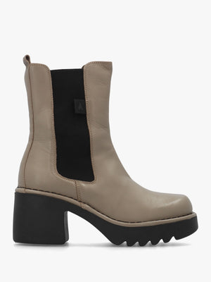Moya Grey Leather Block Heel Chelsea Boots