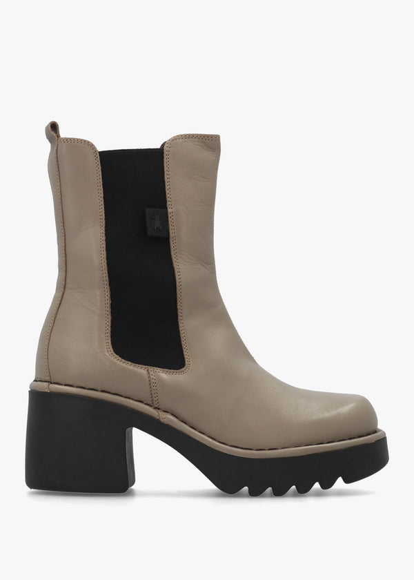 Moya Grey Leather Block Heel Chelsea Boots
