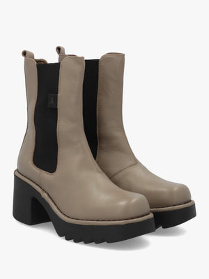 Moya Grey Leather Block Heel Chelsea Boots