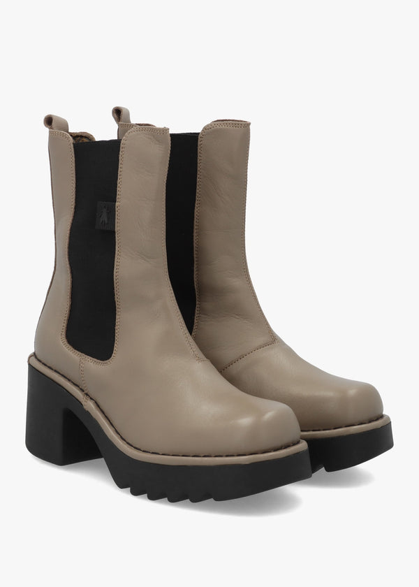 Moya Grey Leather Block Heel Chelsea Boots