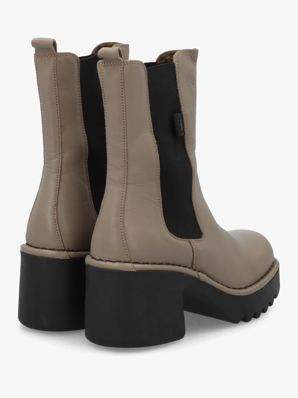 Moya Grey Leather Block Heel Chelsea Boots
