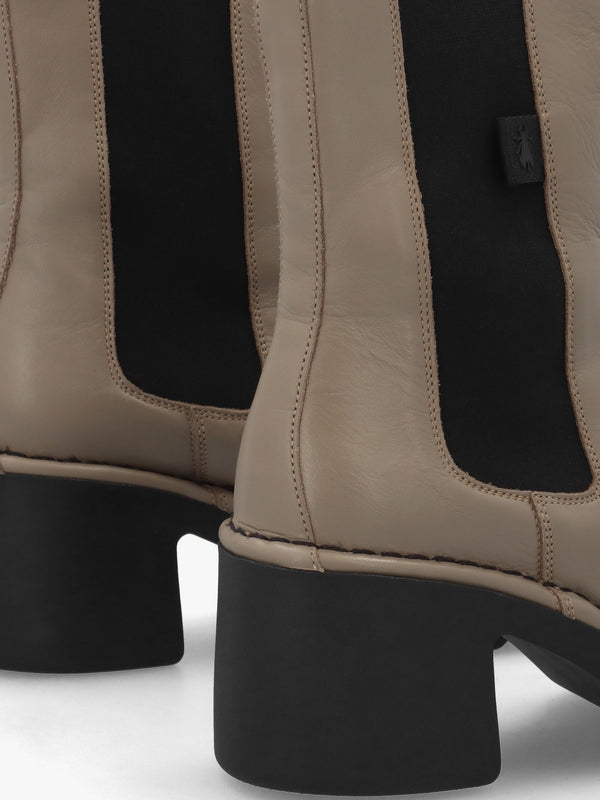 Moya Grey Leather Block Heel Chelsea Boots
