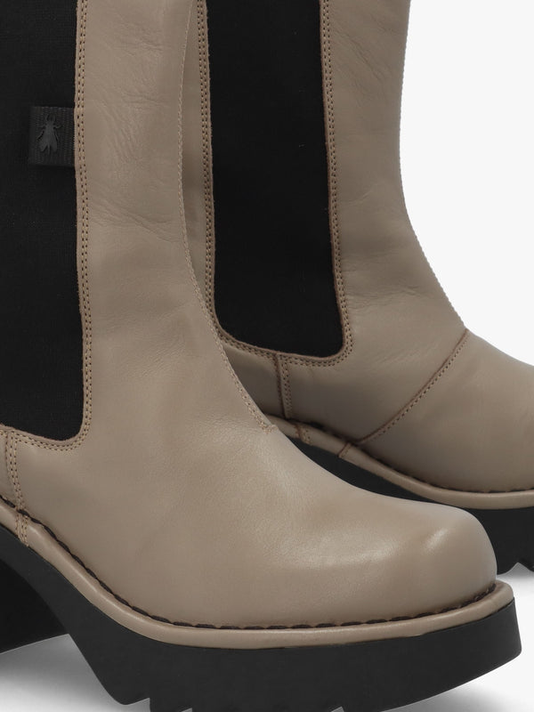 Moya Grey Leather Block Heel Chelsea Boots