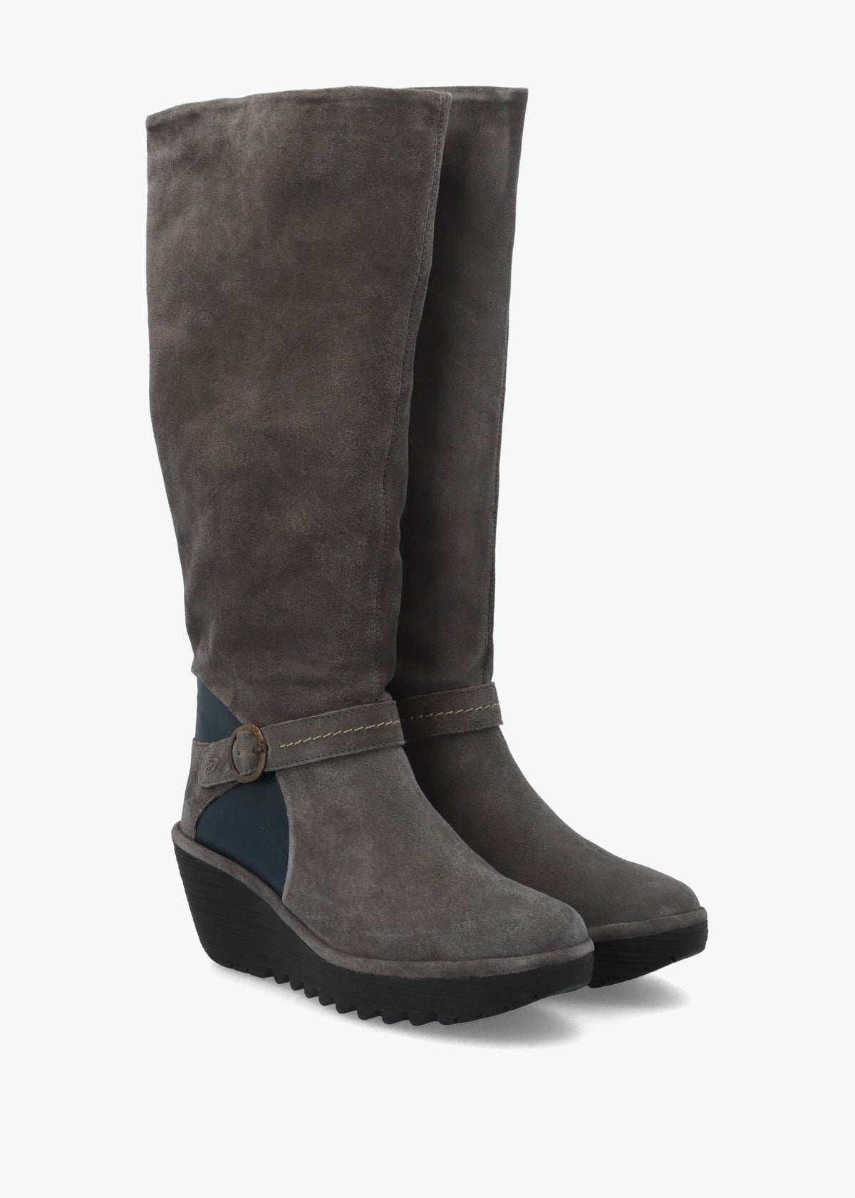Yavu Grey Suede Wedge Knee Boots