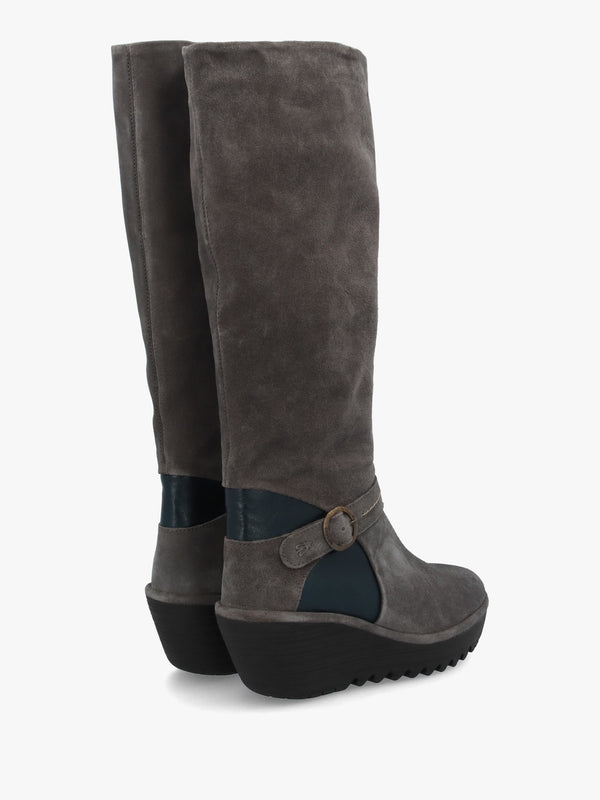 Yavu Grey Suede Wedge Knee Boots