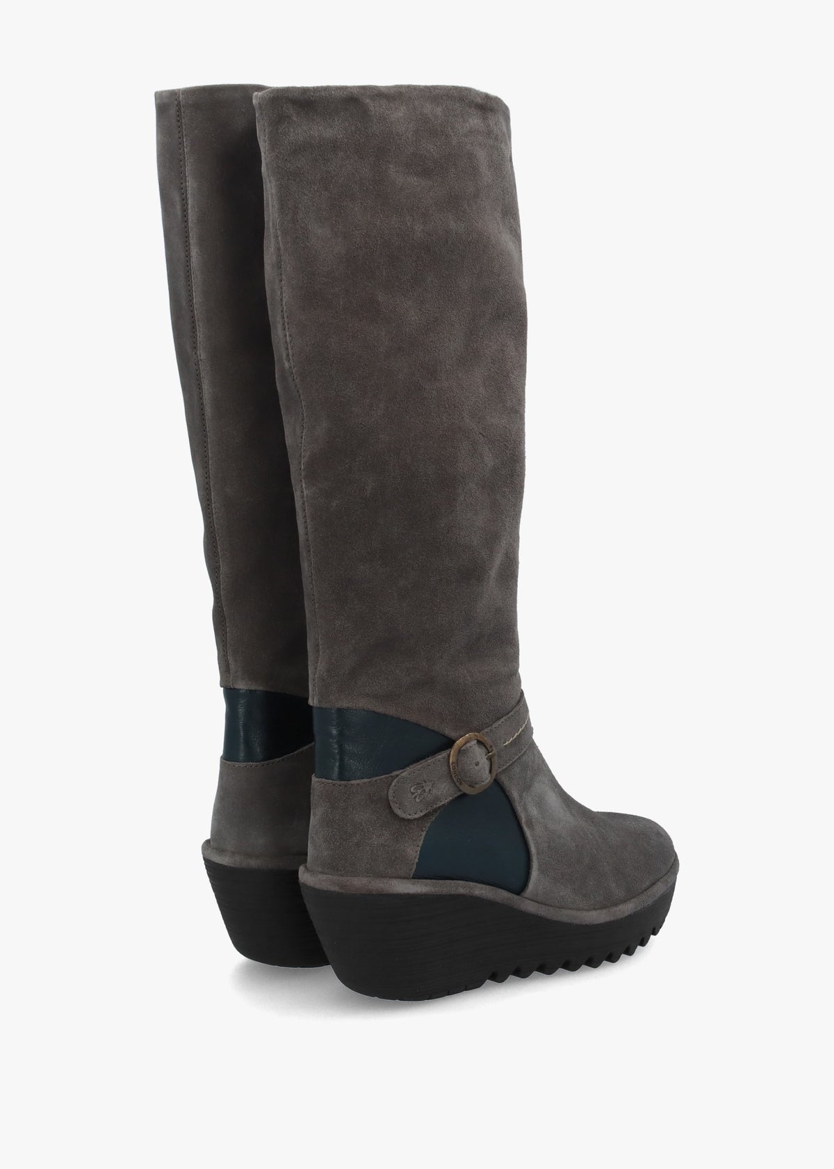 Yavu Grey Suede Wedge Knee Boots