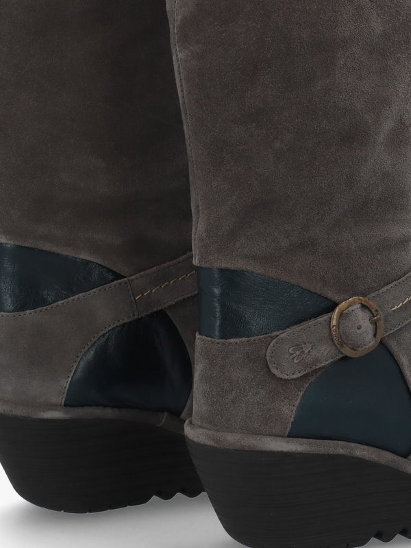 Yavu Grey Suede Wedge Knee Boots