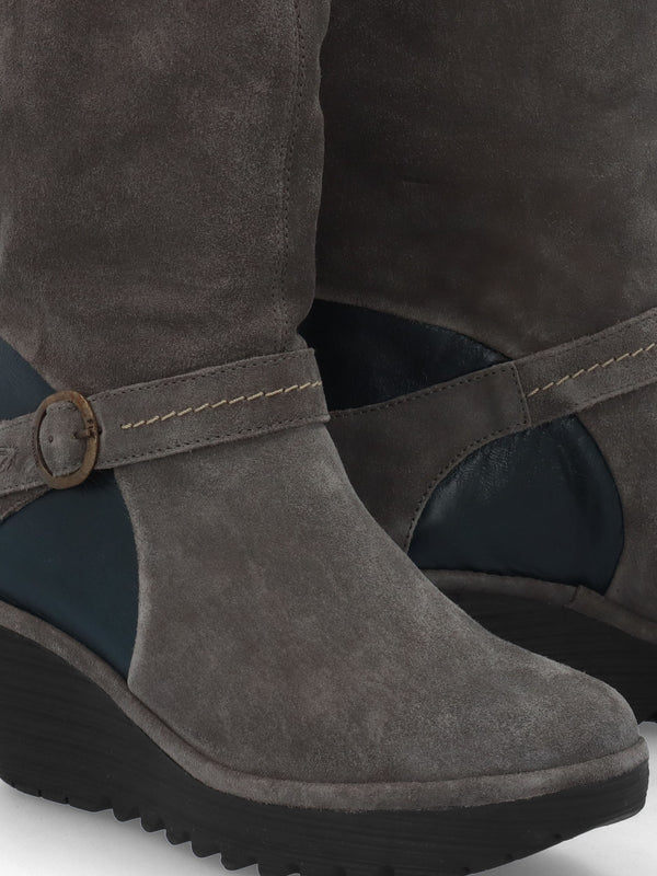 Yavu Grey Suede Wedge Knee Boots