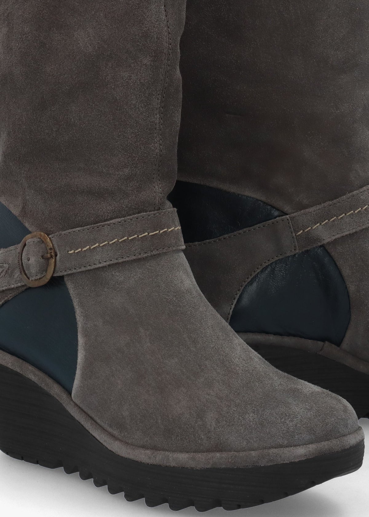 Yavu Grey Suede Wedge Knee Boots