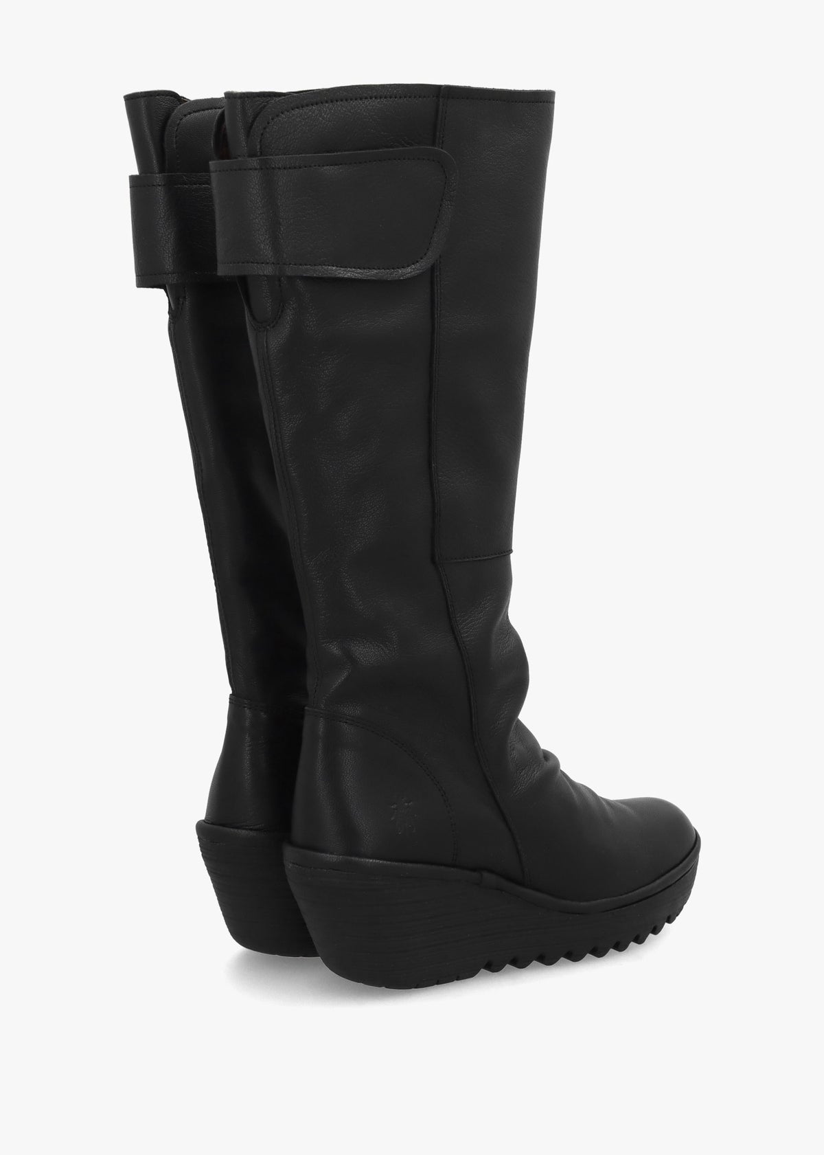 Yulo Black Leather Wedge Knee Boots