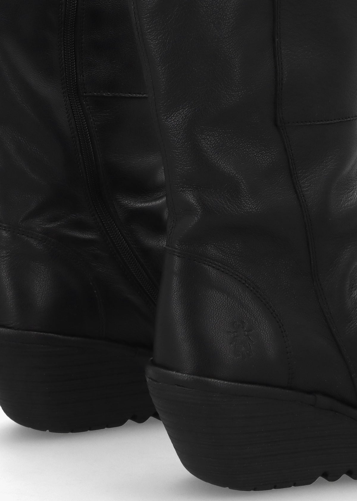 Yulo Black Leather Wedge Knee Boots