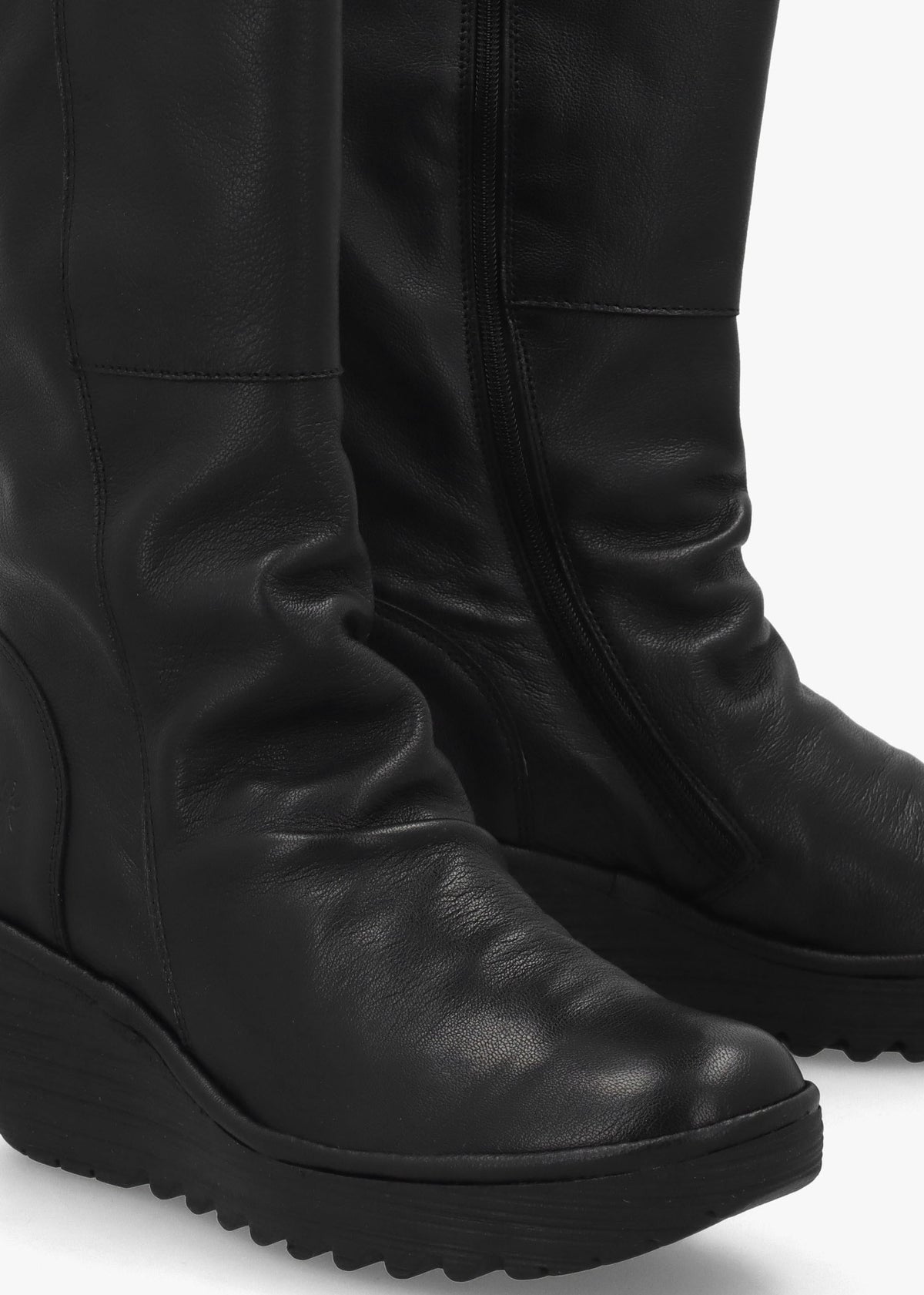 Yulo Black Leather Wedge Knee Boots