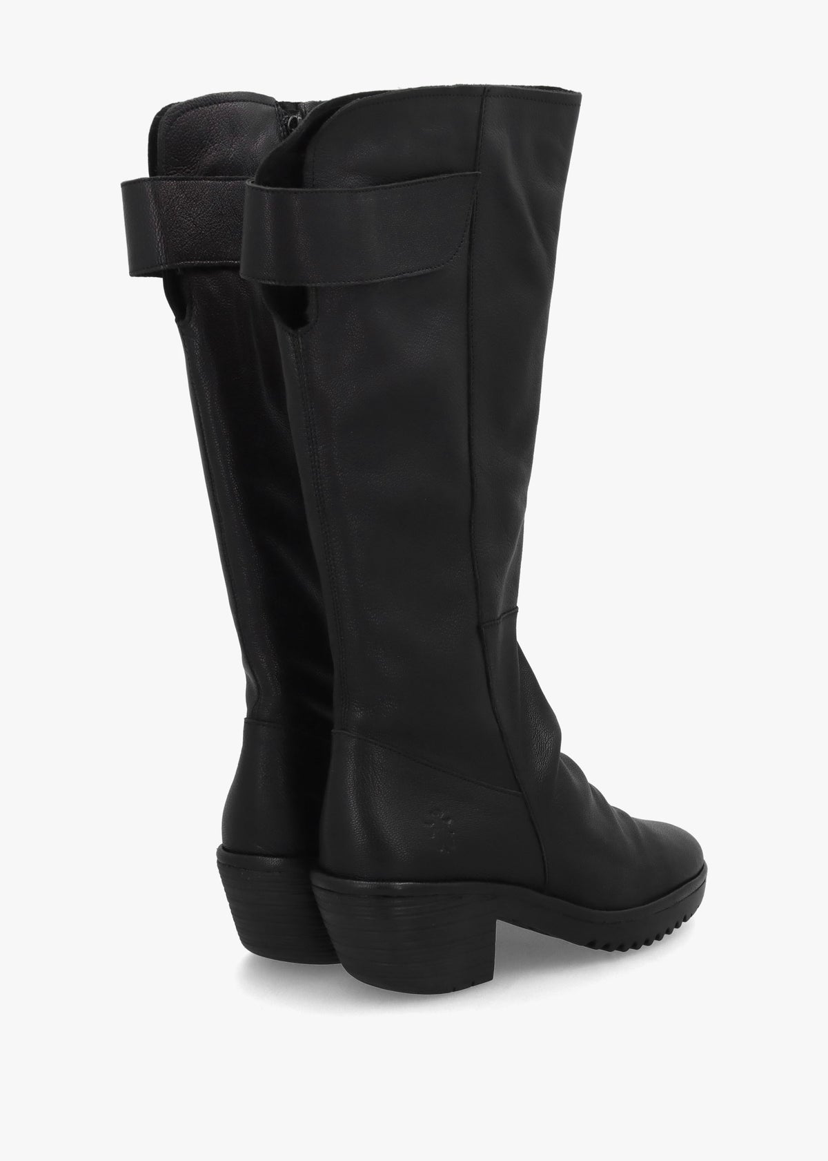 Waki Black Leather Stacked Heel Knee Boots
