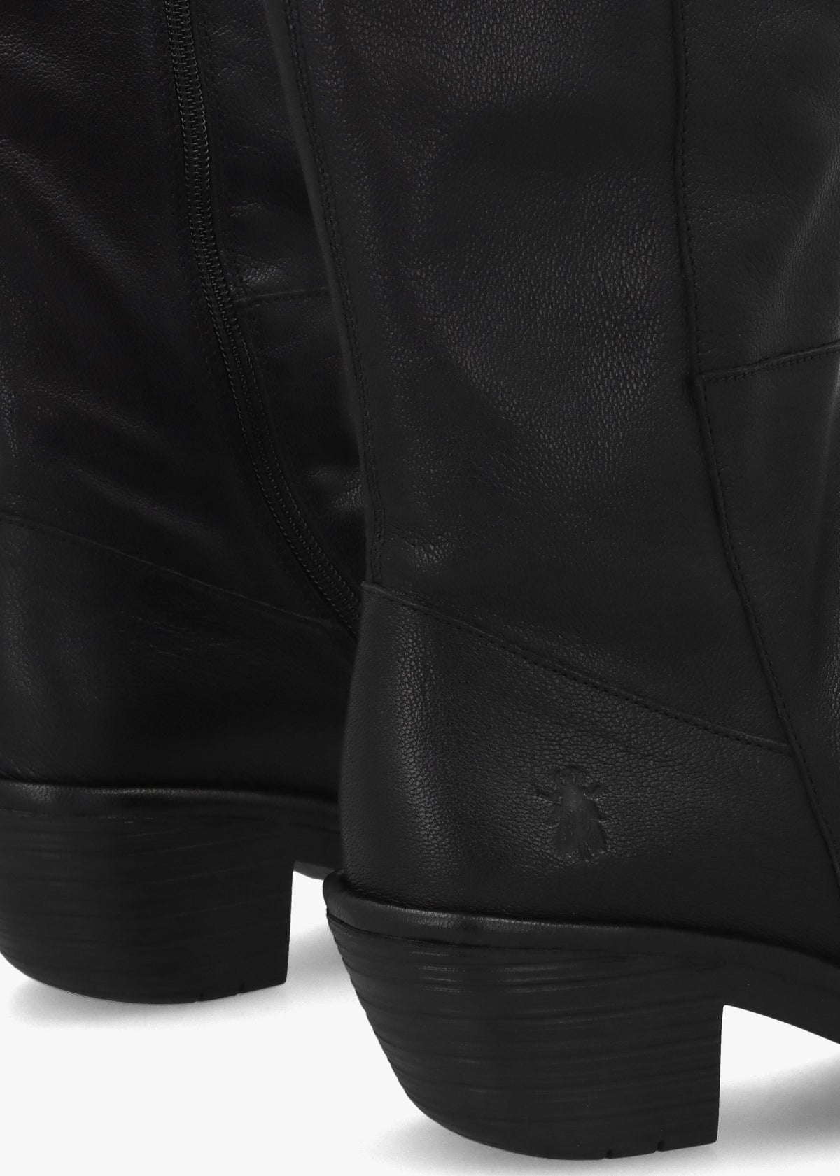 Waki Black Leather Stacked Heel Knee Boots