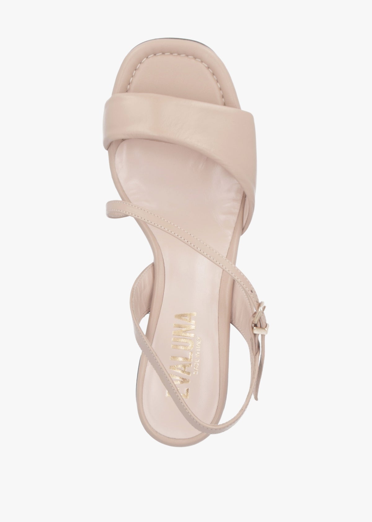 Beige Leather Pillow Strap Mid-Block Heel Sandals