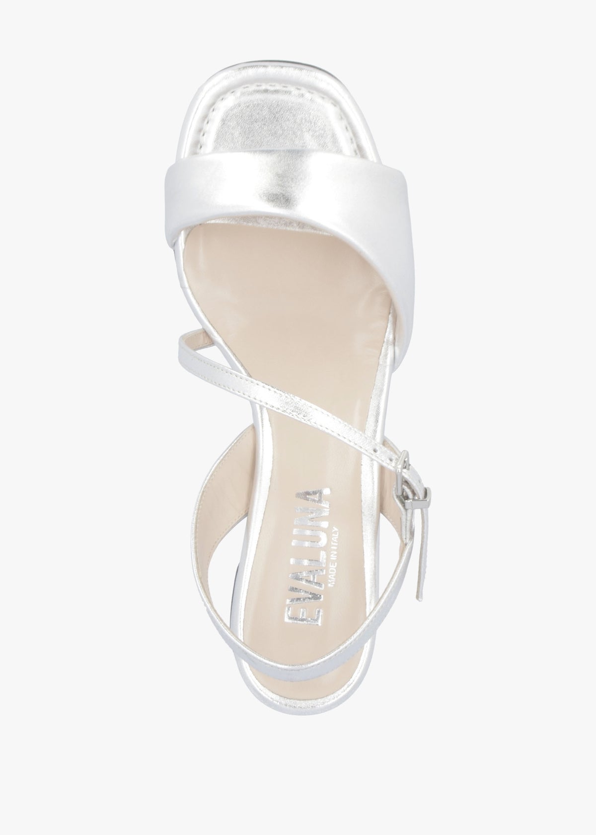 Silver Metallic Leather Pillow Strap Mid-Block Heel Sandals