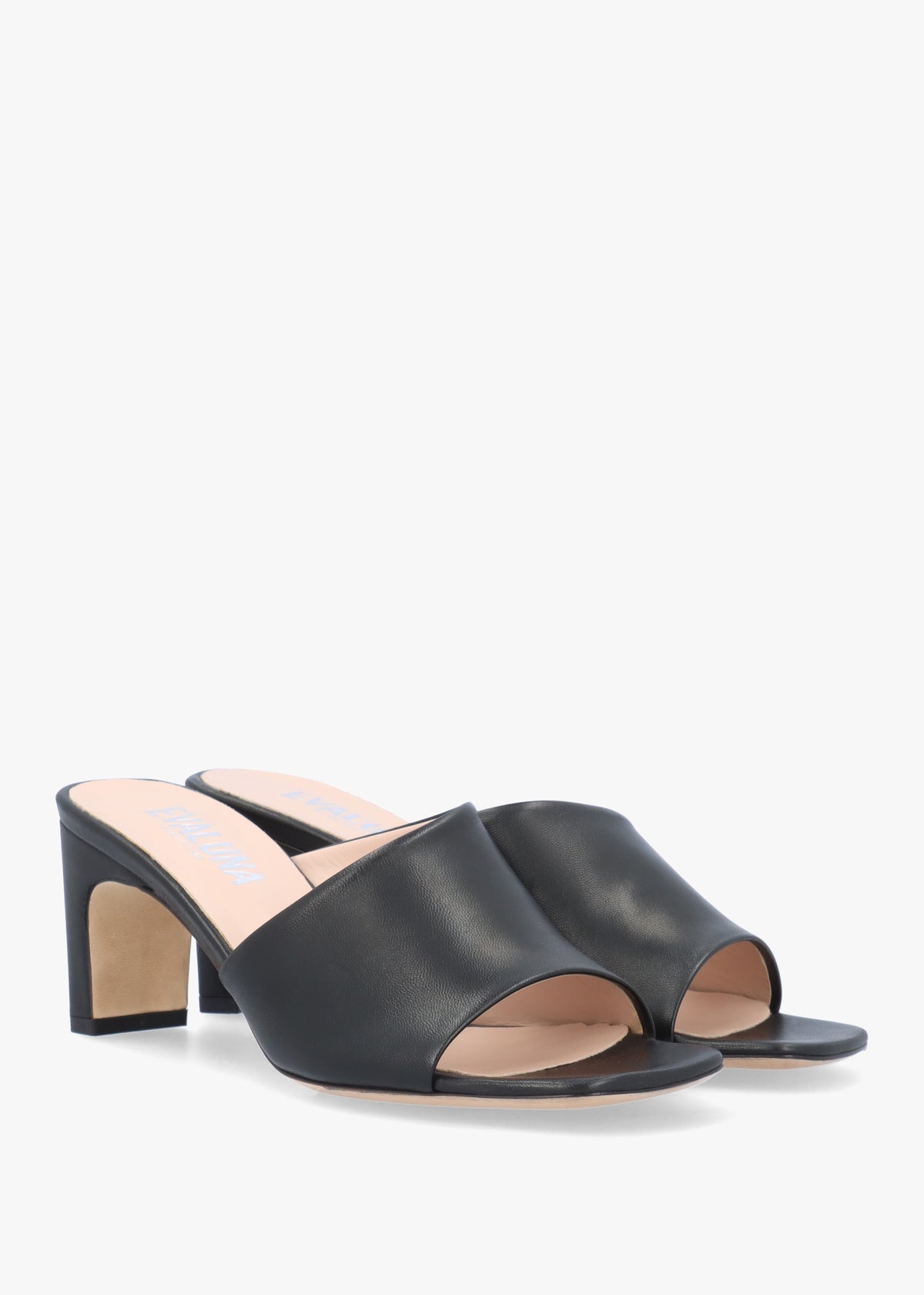 Black Leather Asymmetric One Strap Heeled Mules