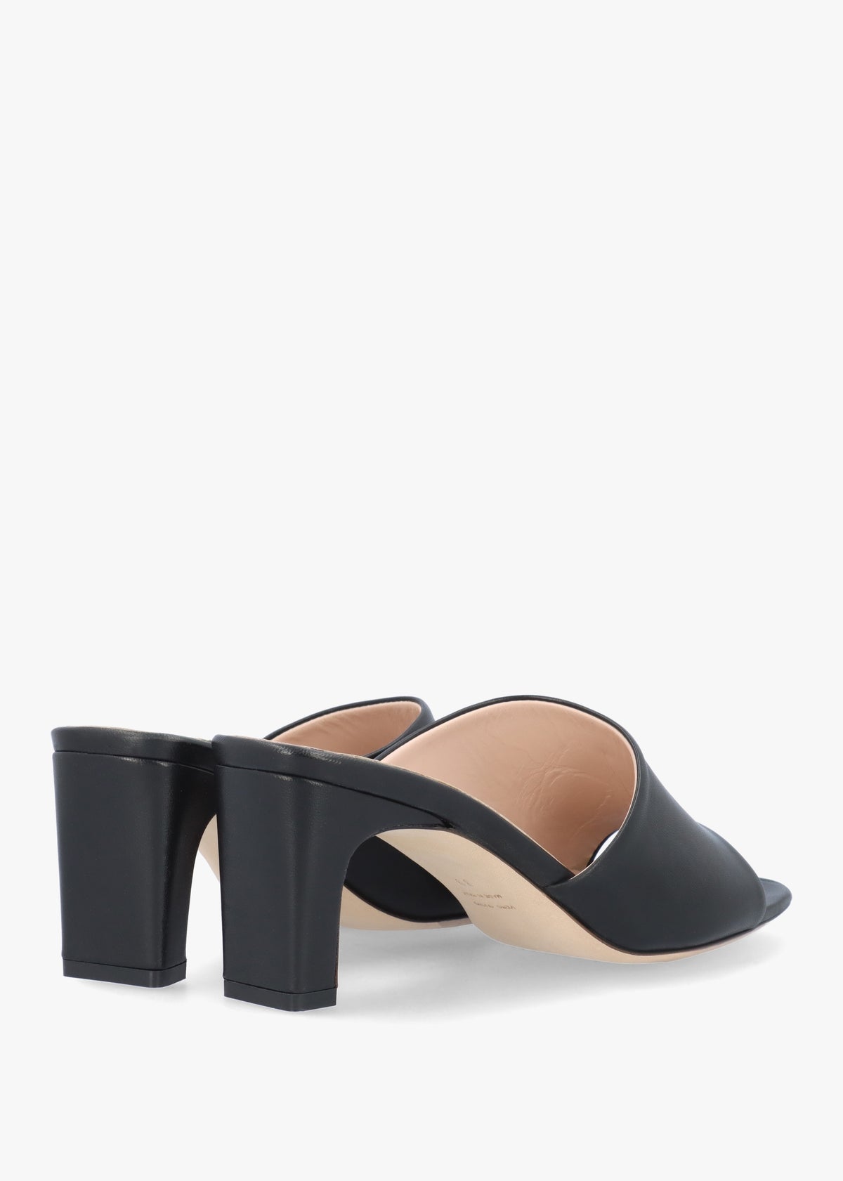 Black Leather Asymmetric One Strap Heeled Mules