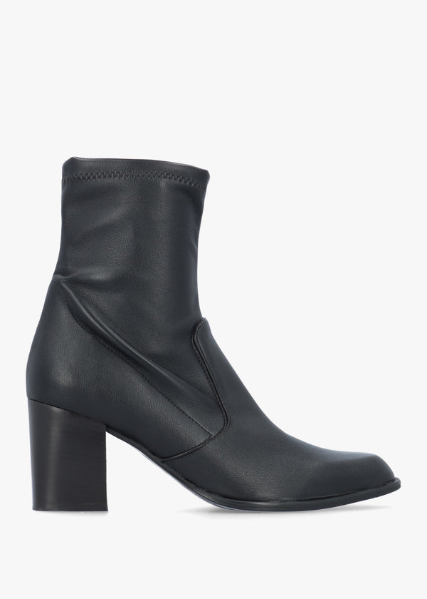 Black Sock Like Stretch Block Heel Ankle Boots