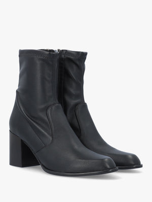 Black Sock Like Stretch Block Heel Ankle Boots