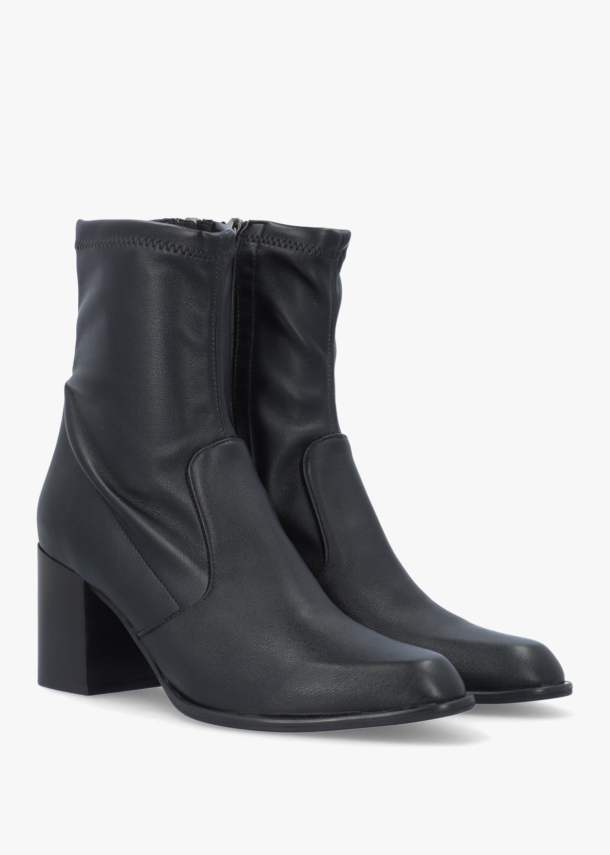 Black Sock Like Stretch Block Heel Ankle Boots