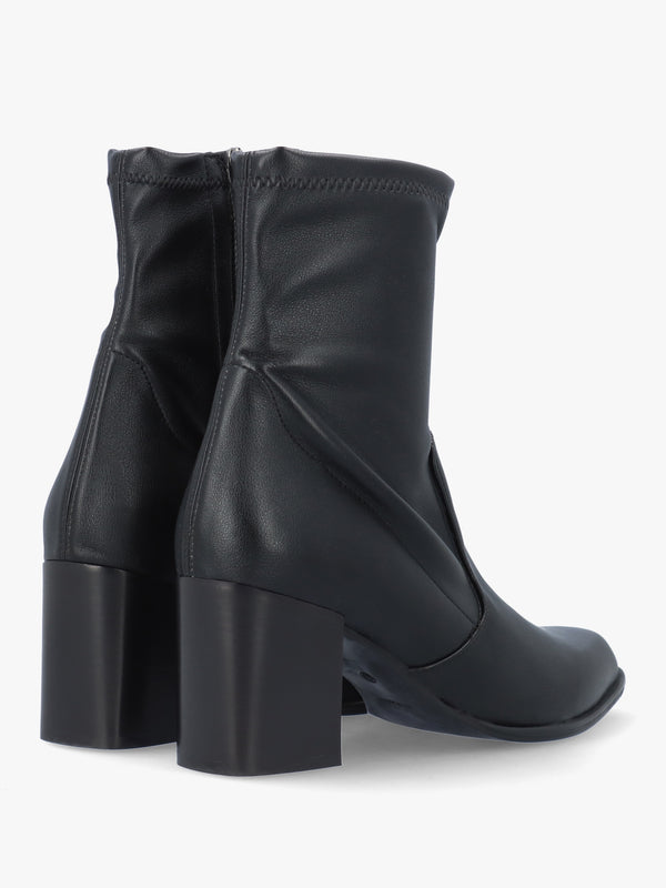 Black Sock Like Stretch Block Heel Ankle Boots