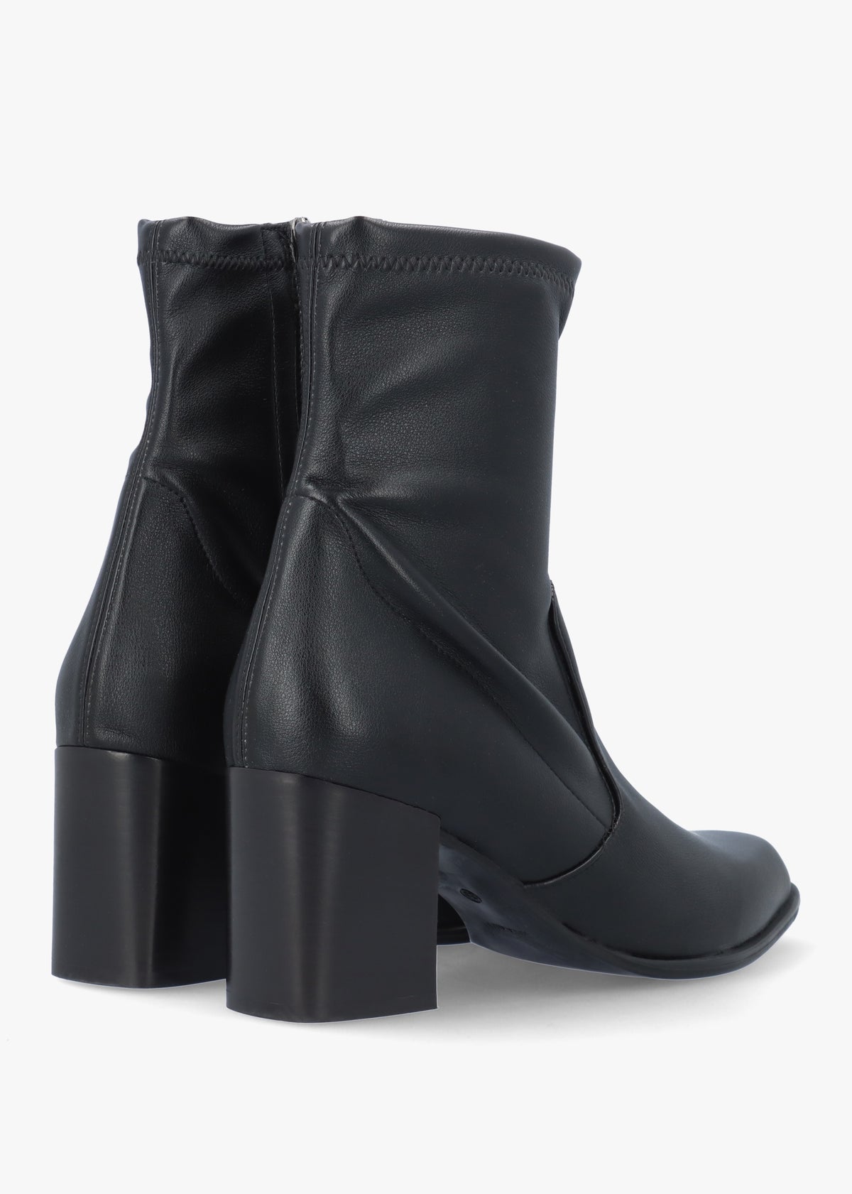 Black Sock Like Stretch Block Heel Ankle Boots