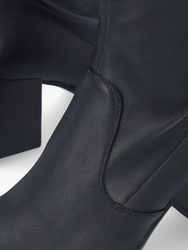 Black Sock Like Stretch Block Heel Ankle Boots