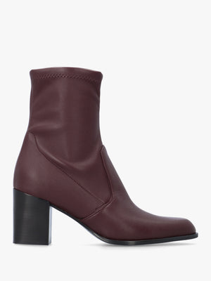 Burgundy Sock Like Stretch Block Heel Ankle Boots