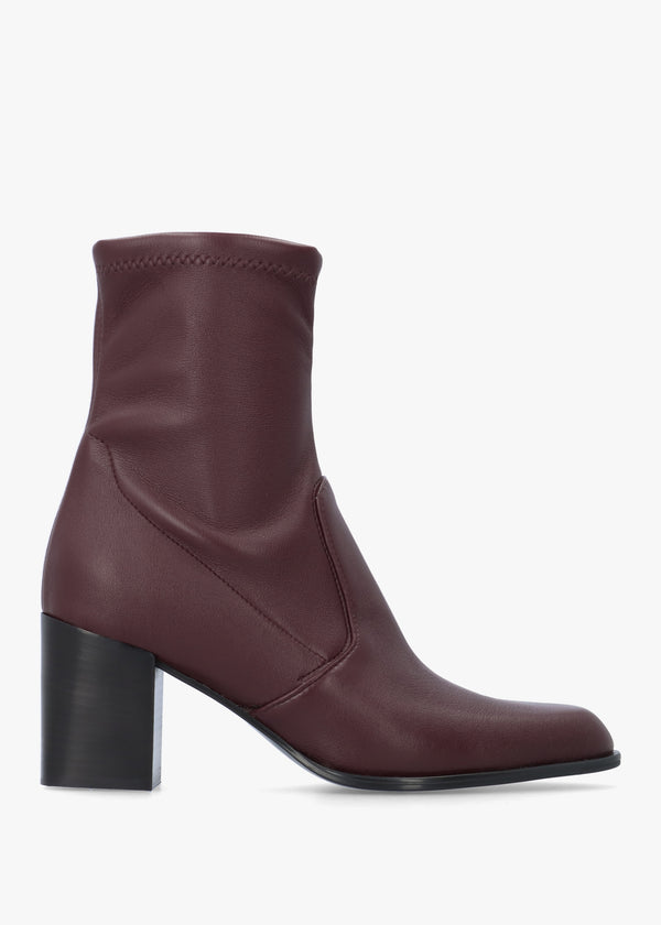 Burgundy Sock Like Stretch Block Heel Ankle Boots