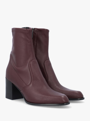 Burgundy Sock Like Stretch Block Heel Ankle Boots