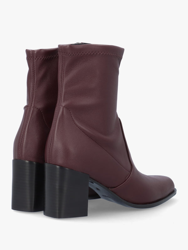 Burgundy Sock Like Stretch Block Heel Ankle Boots