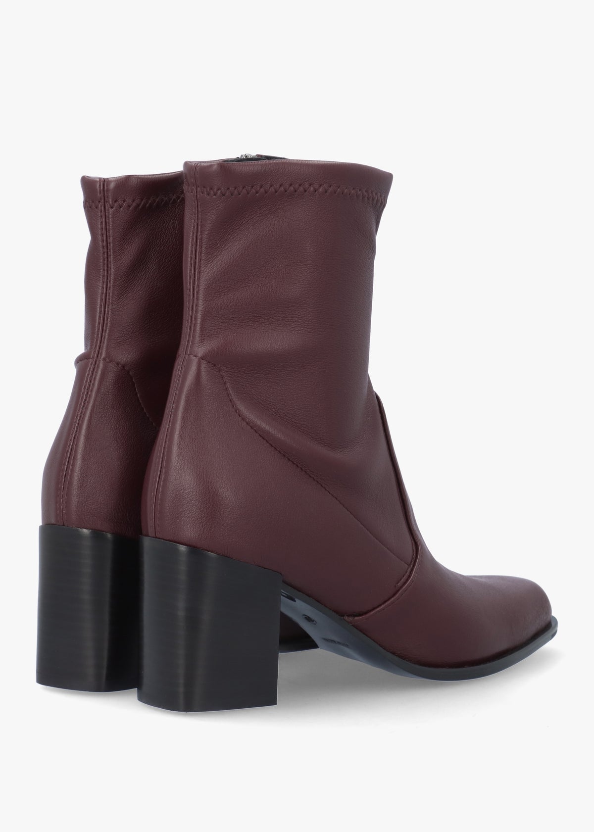 Burgundy Sock Like Stretch Block Heel Ankle Boots