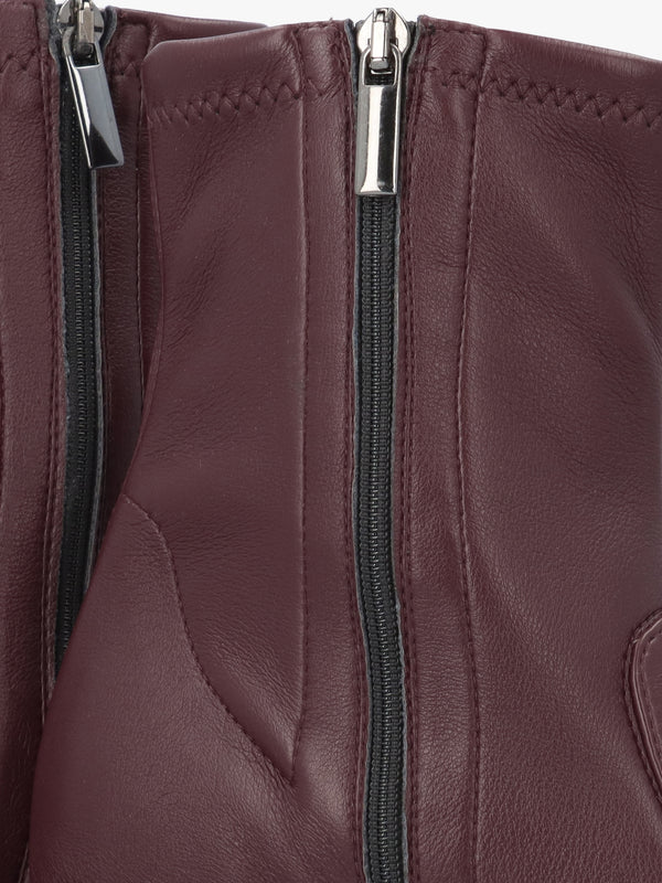 Burgundy Sock Like Stretch Block Heel Ankle Boots