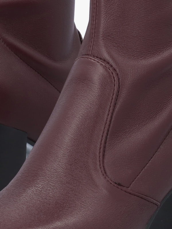 Burgundy Sock Like Stretch Block Heel Ankle Boots