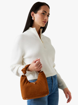 Isotta Small Cognac Suede Hobo Bag
