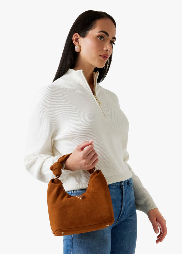 Isotta Small Cognac Suede Hobo Bag