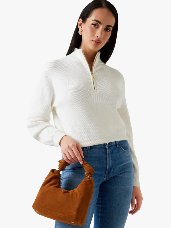 Isotta Small Cognac Suede Hobo Bag