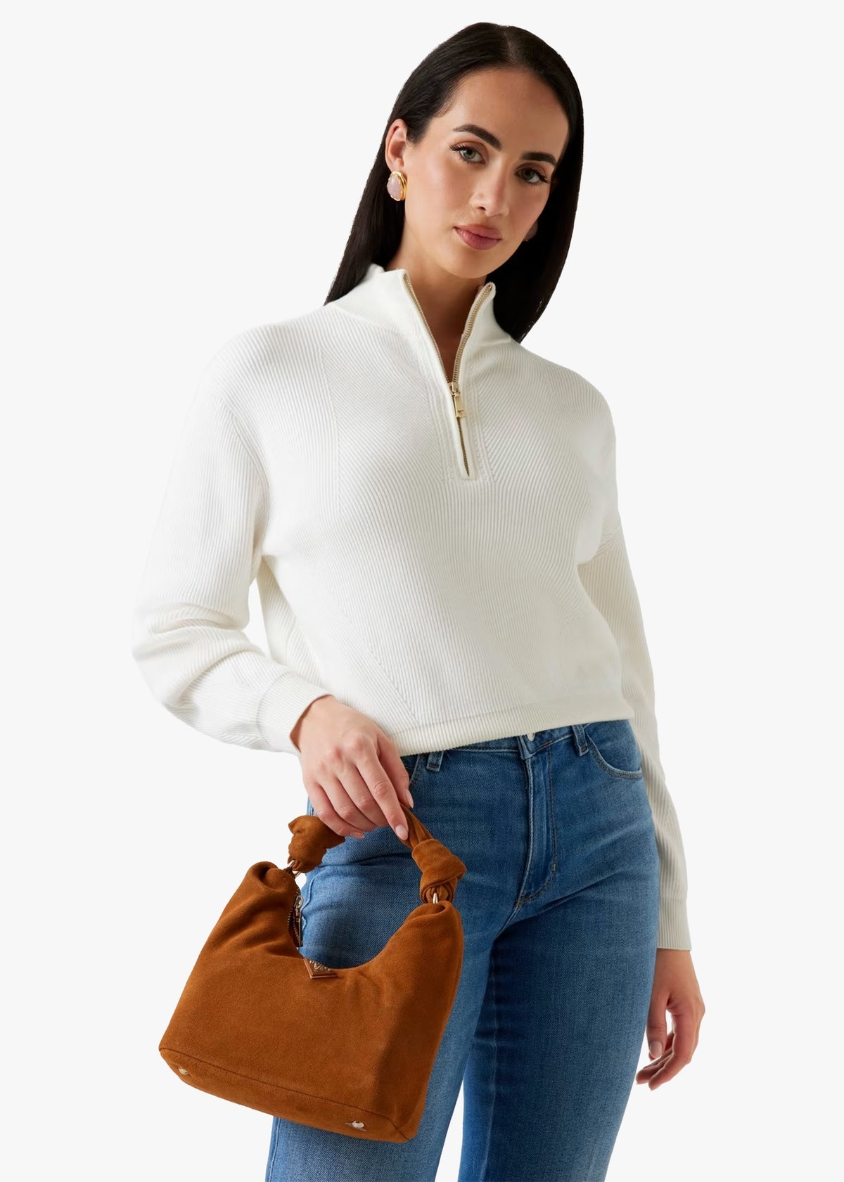 Isotta Small Cognac Suede Hobo Bag