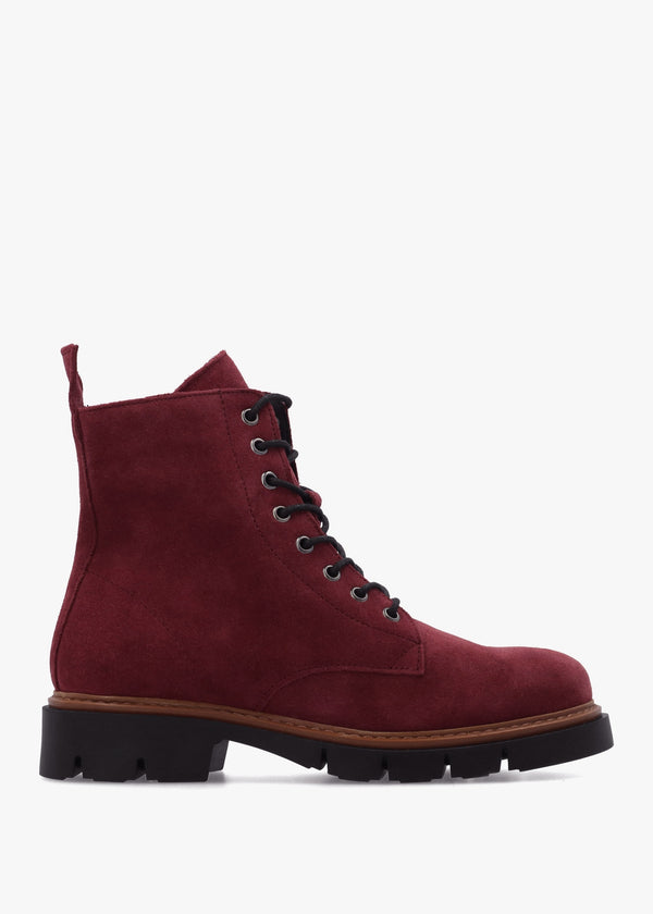 Lissy Red Suede Lace Up Ankle Boots