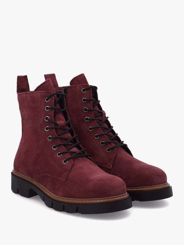 Lissy Red Suede Lace Up Ankle Boots
